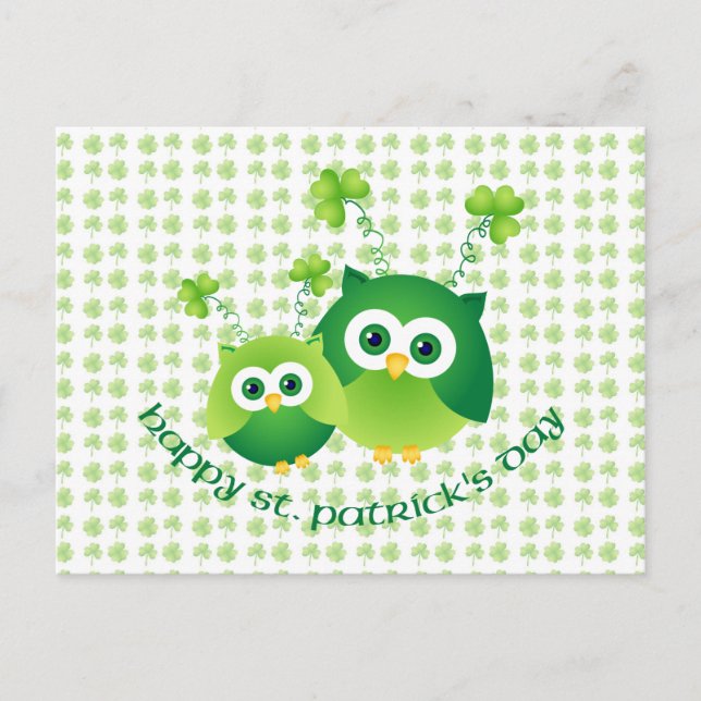Carte Postale Adorable St. Patrick's Day Owl Tees (Devant)