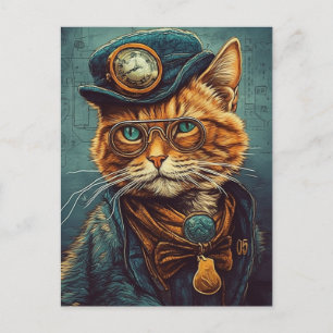 Carte Postale Adorable Steampunk Ginger Cat