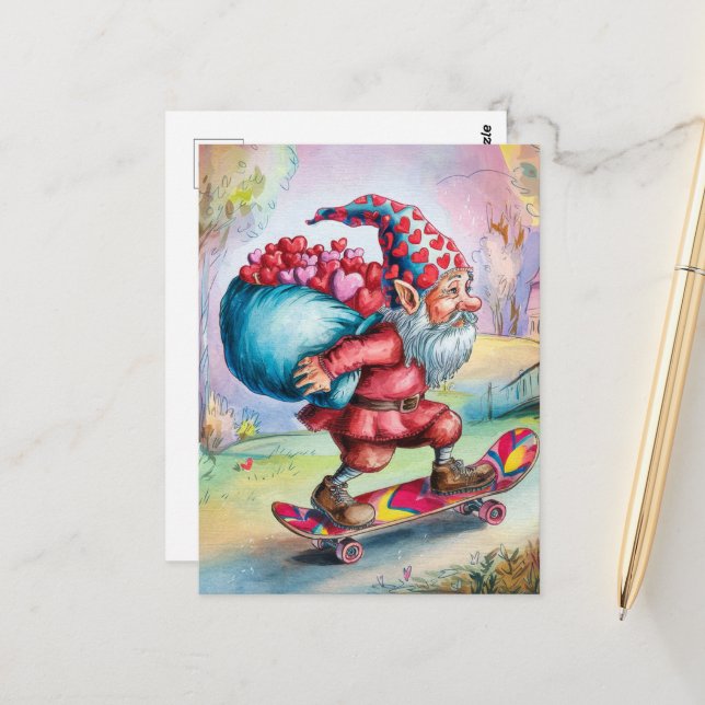 Carte Postale Adorable Valentine Vieux Gnome (Devant/Arrière en situation)
