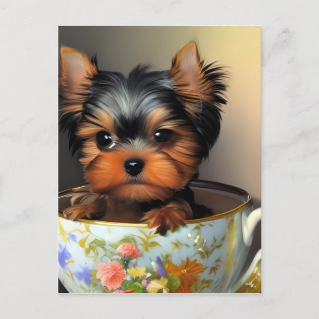 Carte Postale Adorable Yorkie Dans Un Tea (Devant)
