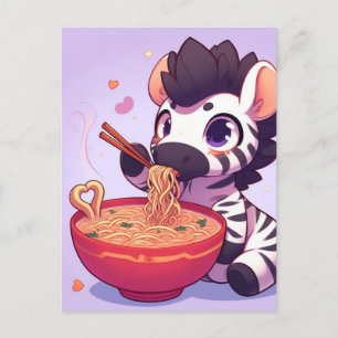 Carte Postale Adorable Zèbre Manger Ramen