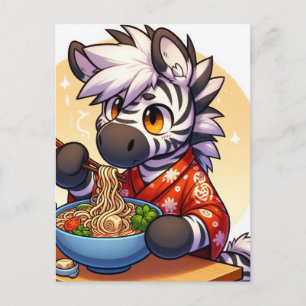 Carte Postale Adorable Zèbre Manger Ramen