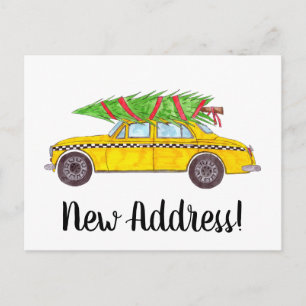 Carte Postale Adresse Faire-part Taxi jaune arbre de Noël