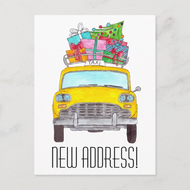 Carte Postale Adresse Faire-part Taxi Jaune Cadeaux de Noël (Devant)