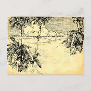 Carte Postale Adresse personnalisée Tropical Beach Art Vintage C