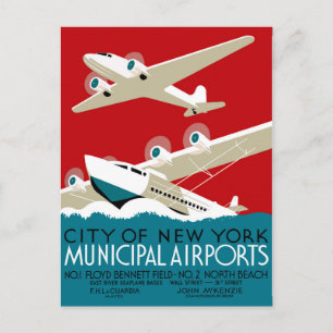 Carte Postale Aéroports de New York, Vintage 1936 WPA Travel, do