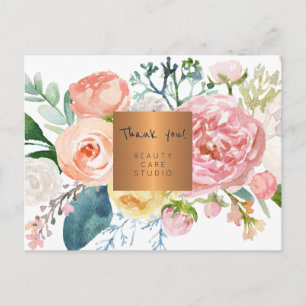 Carte Postale Affaires aquarelle florale cuivre or merci