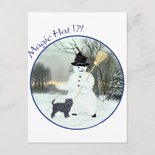 Carte Postale Affenpinscher et Bonhomme de Neige
