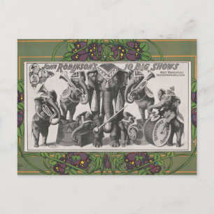 Carte Postale Affiche De Cirque D'Éléphants Jouant D'Instruments