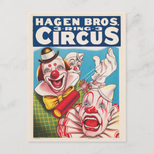 Carte Postale Affiche De Cirque Montrant Les Visages Clown Et Cr