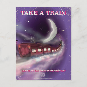 Carte Postale Affiche de dessin animé pour prendre un train pour