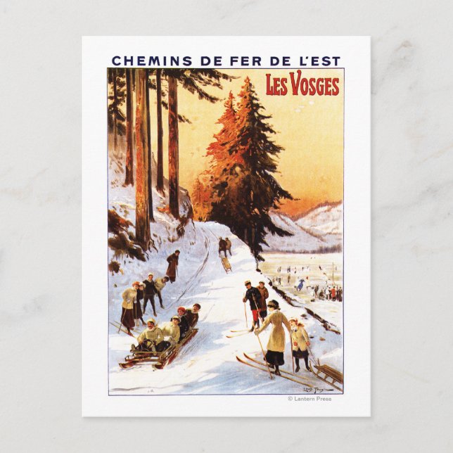 Carte Postale Affiche de luge et de ski dans les Vosges (Devant)