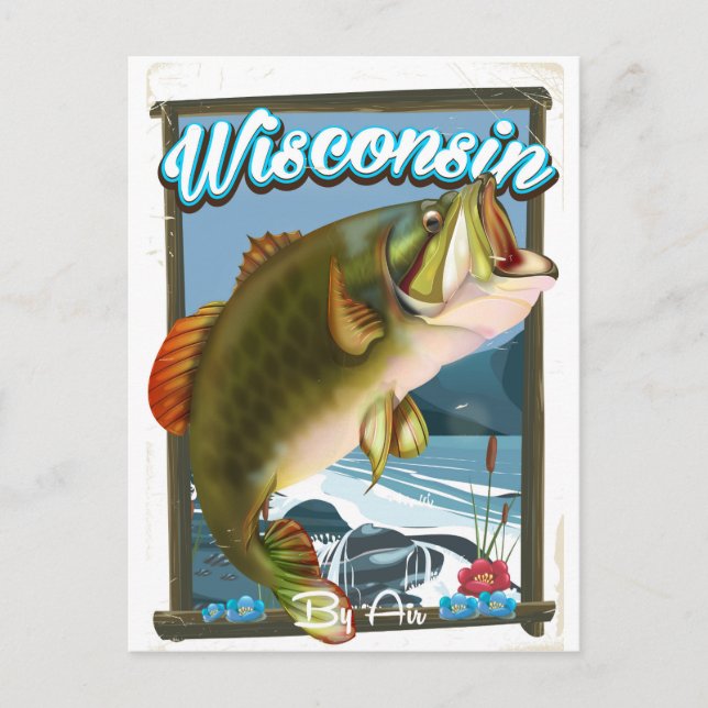 Carte Postale Affiche de pêche de l'État du Wisconsin (Devant)