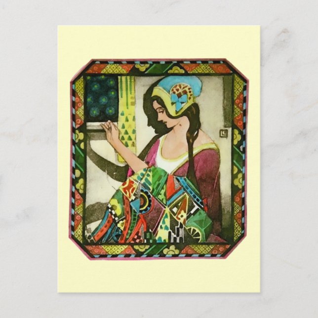 Carte Postale Affiche de quilteur Art Nouveau – Femme de couture (Devant)