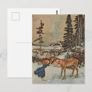 Carte Postale Affiche de scène hivernale vintage de fille aux re