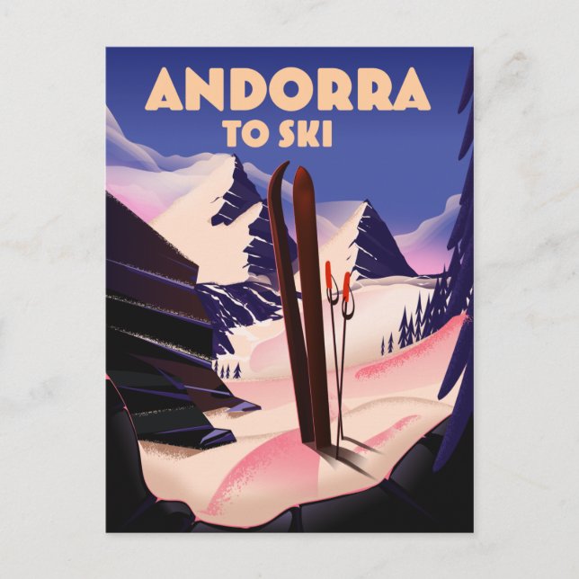 Carte Postale affiche de ski d'Andorre. (Devant)