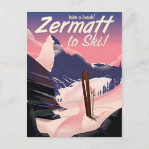 Carte Postale Affiche de vacances rétro Ski Zermatt