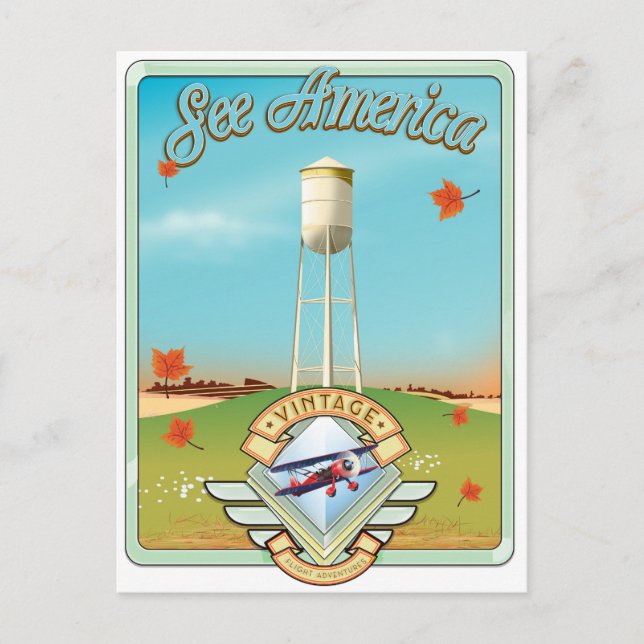 Carte Postale Affiche de vol de style vintage America des années (Devant)