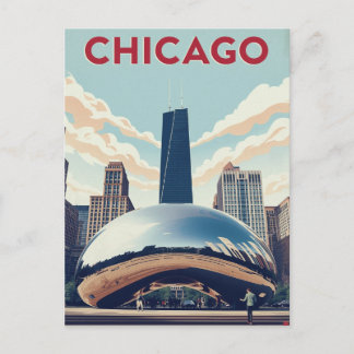 Carte Postale Affiche de voyage à Chicago : The Bean et Willis T