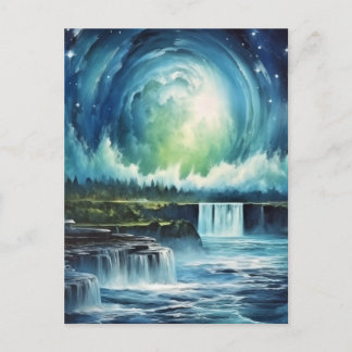 Carte Postale Affiche de voyage de fantaisie de nuit étoilée des