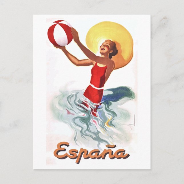 Carte Postale Affiche de voyage de la plage d'Espagne 1940 (Devant)
