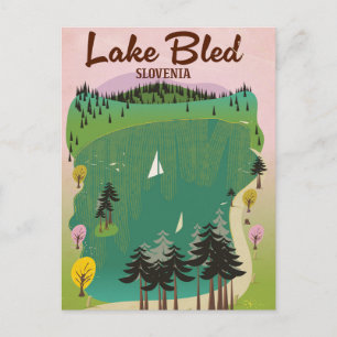 Carte Postale Affiche de voyage de style vintage du lac de Bled