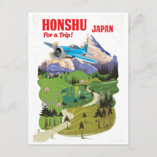 Carte Postale Affiche de voyage de style vintage Honshu Japon