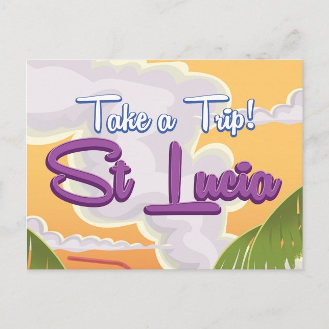 Carte Postale Affiche de voyage du Cartoon de Sainte-Lucie. (Devant)