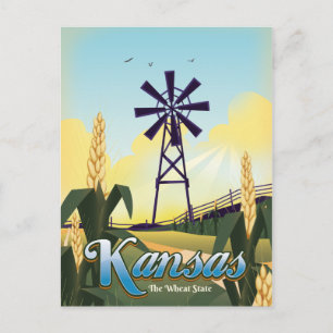 Carte Postale Affiche de voyage du Kansas "l'État du blé".
