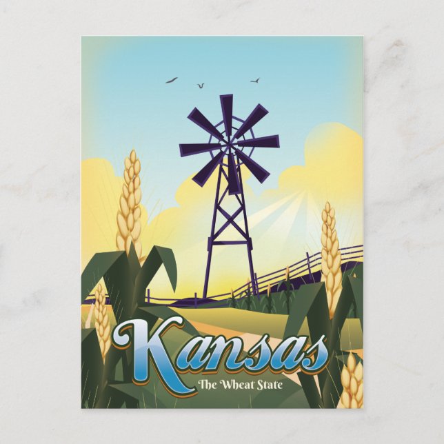 Carte Postale Affiche de voyage du Kansas "l'État du blé". (Devant)
