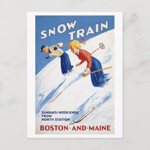 Carte Postale Affiche de voyage du train de neige vintage