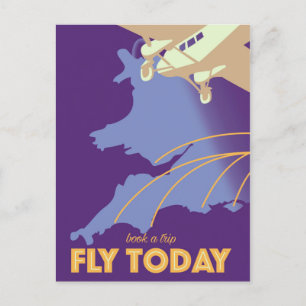 Carte Postale Affiche de voyage Fly Today Vintage Style