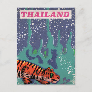 Carte Postale Affiche de voyage rétro de tigre en Thaïlande