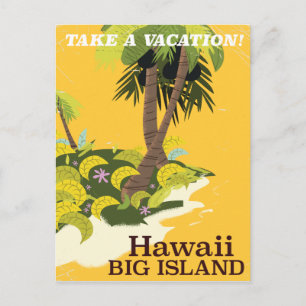 Carte Postale Affiche de voyage vintage de la grande île d'Hawaï