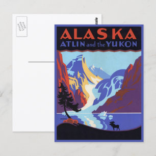 Carte Postale Affiche de voyage vintage de l'Alaska, Atlin et le
