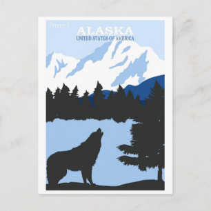 Carte Postale Affiche de voyage vintage loup bleu de la nature d