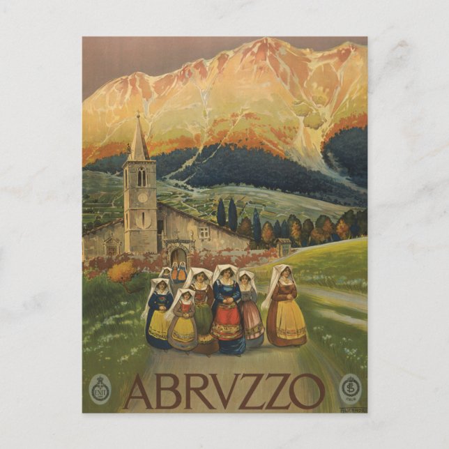 Carte Postale Affiche de voyage vintage pour Abruzzes, Italie. (Devant)