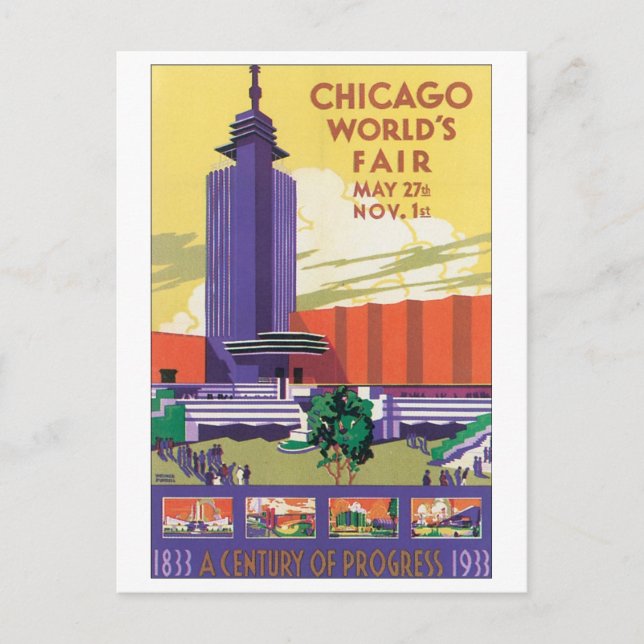 Carte Postale Affiche du salon mondial de Chicago 1933 (Devant)