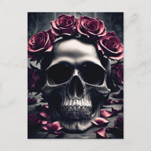 Carte Postale Affiche Rose Sombre Gothique & Crâne