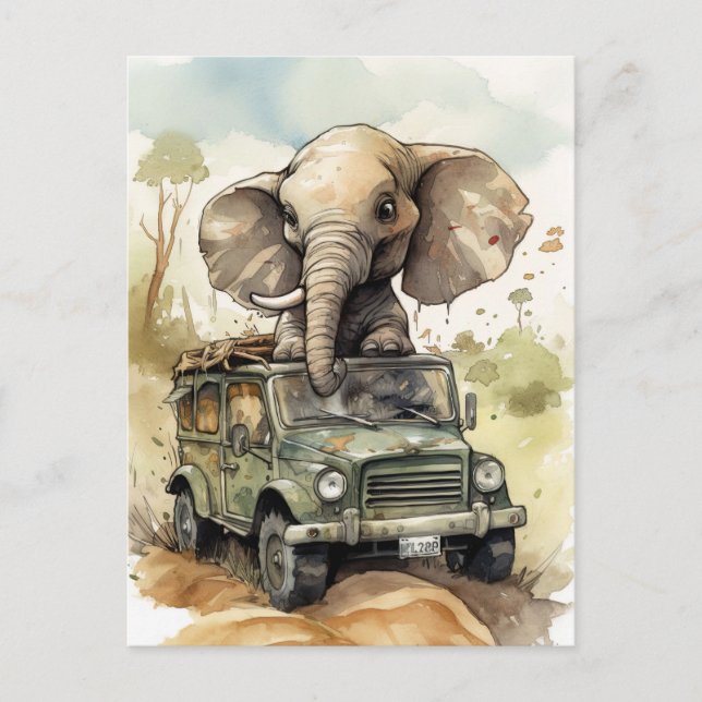 Carte postale africaine Safari Elephant (Devant)
