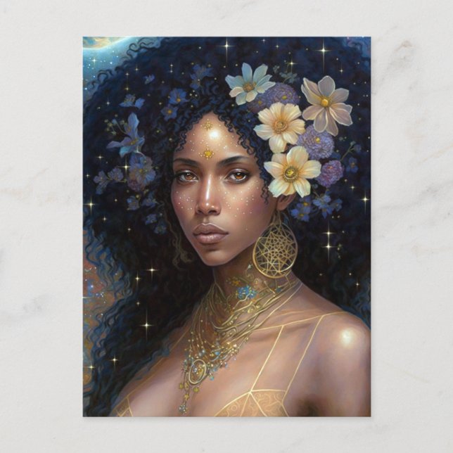 Carte Postale African American Black Goddess Queen Imaginaire Ar (Devant)