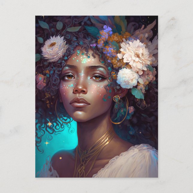 Carte Postale African American Black Goddess Queen Imaginaire Ar (Devant)