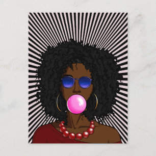 Carte Postale African American Woman Buble gum Pop art