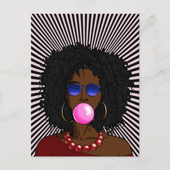 Carte Postale African American Woman Buble gum Pop art (Devant)