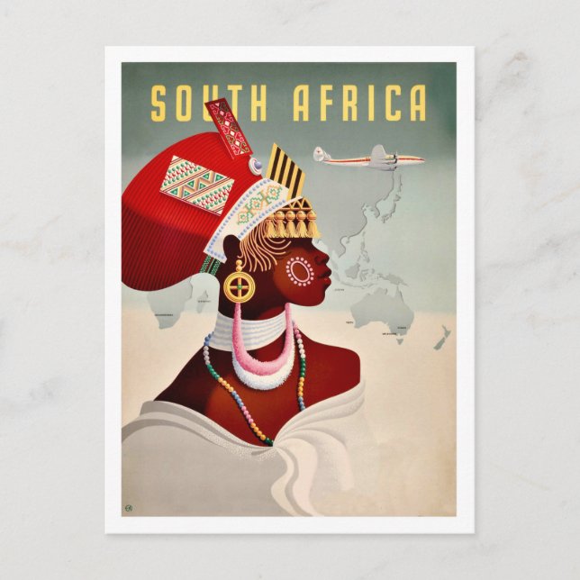 Carte Postale Afrique du Sud, femme africaine, voyage aérien vin (Devant)