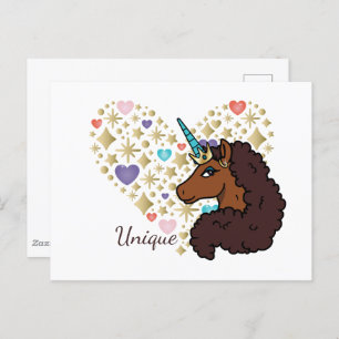 Carte Postale Afro Unicorn   Design cardiaque unique