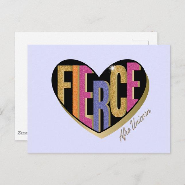 Carte Postale Afro Unicorn Fierce Heart Design (Devant / Derrière)