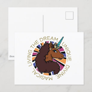 Carte Postale Afro Unicorn Living the Dream Design
