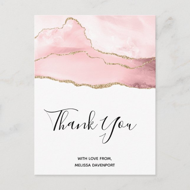 Carte Postale Agate rose vierge avec ruban or Anniversaire Merci (Devant)
