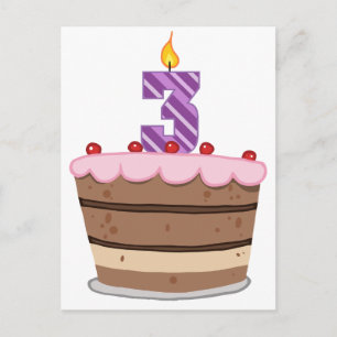 Carte Postale Âge 3 sur le gâteau d'anniversaire
